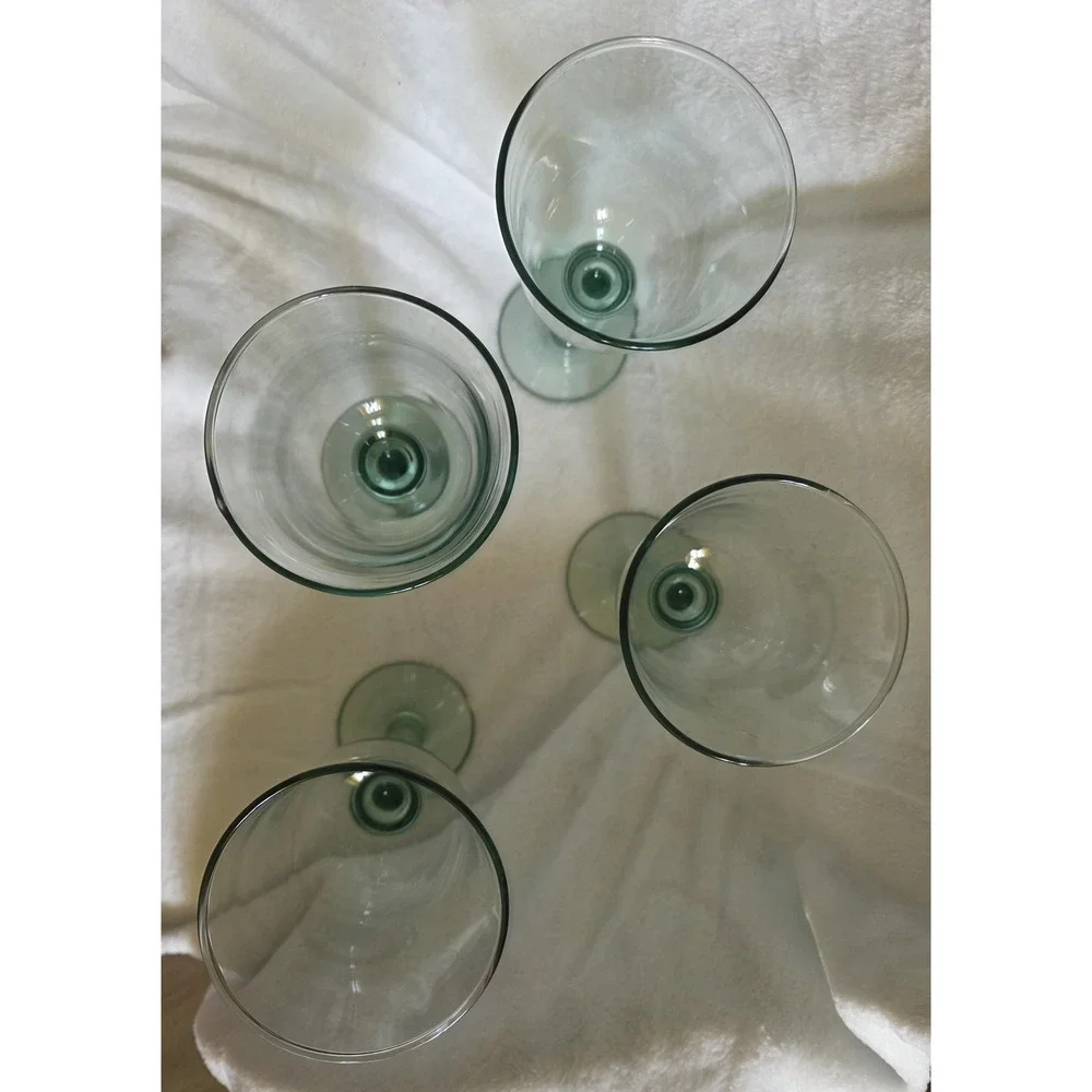 Vintage La Mediterranea Recycled Glass Goblets - Set of 4, Seafoam Green